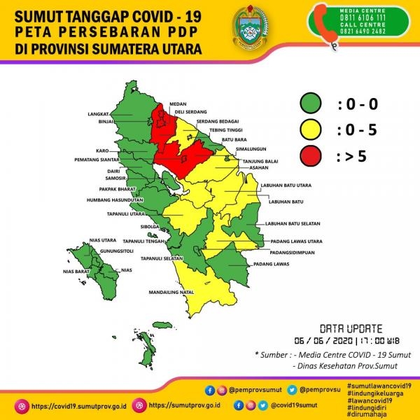 Peta Persebaran PDP di Provinsi Sumatera Utara 6 Juni 2020 